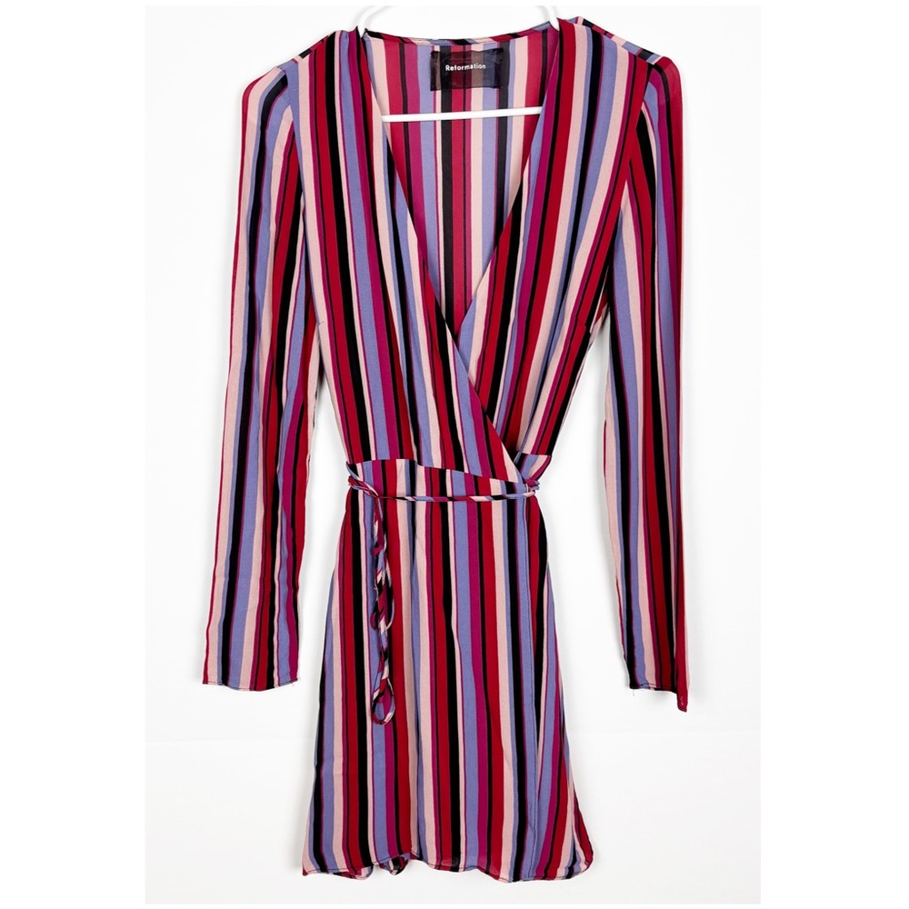 Reformation Luisa Stripe Gjelina Wrap V-Neck Long Sleeve Mini Dress Medium
